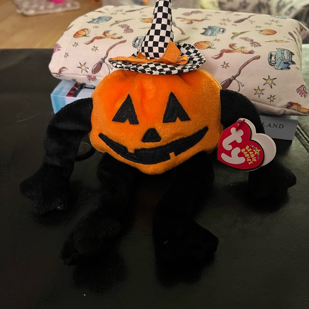 Halloween Pumpkin Plush with Checkered Hat - Ty Trick R. Treat
